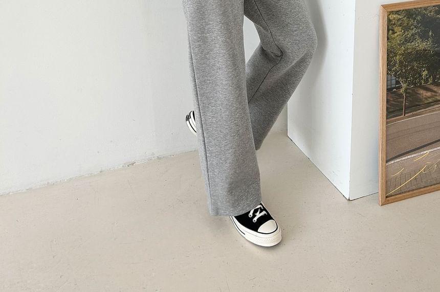 Set: Plain Zip-Up Hooded Jacket + Elastic Waist Sweatpants Product Image