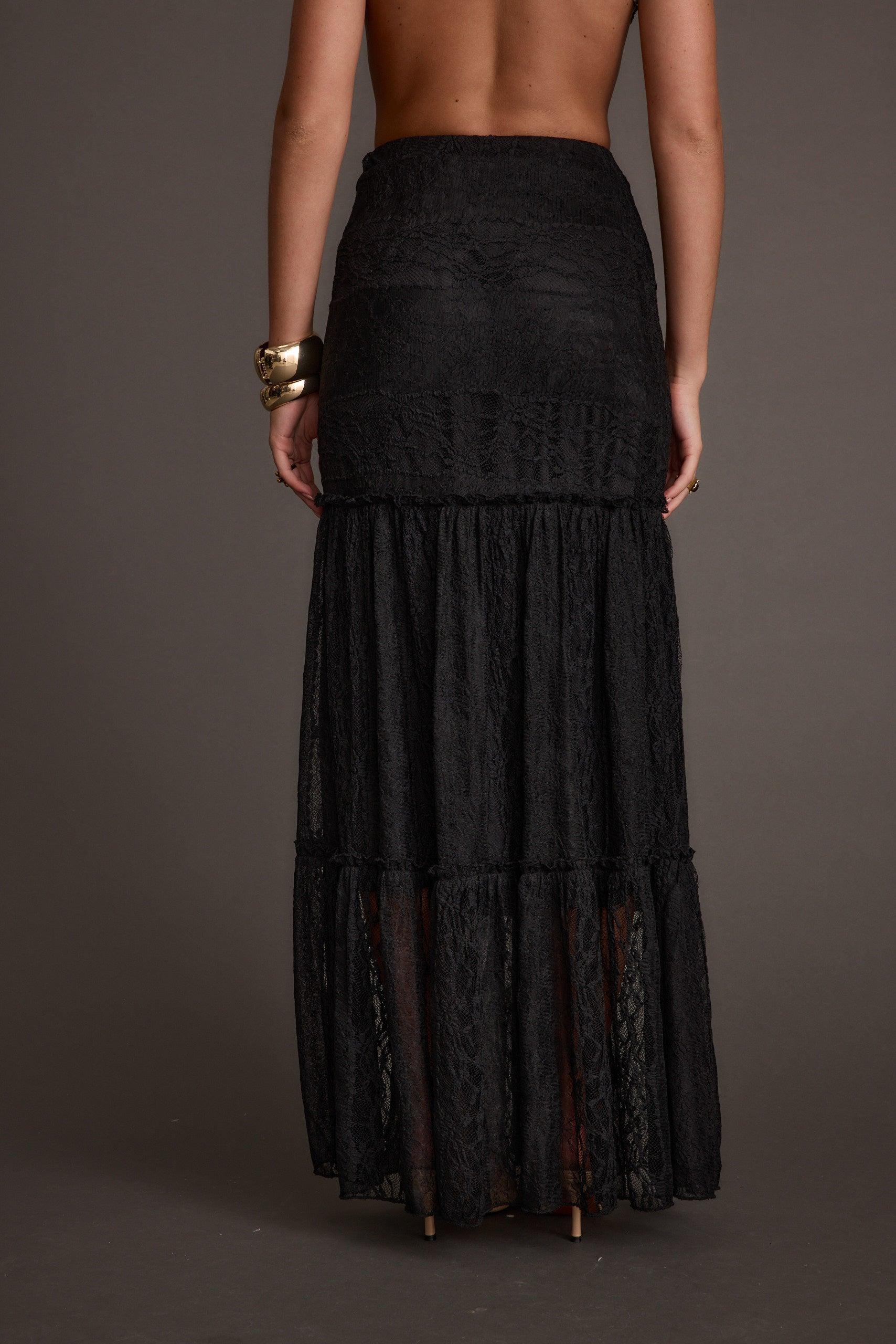 Poppy Black Lace Maxi Skirt Product Image