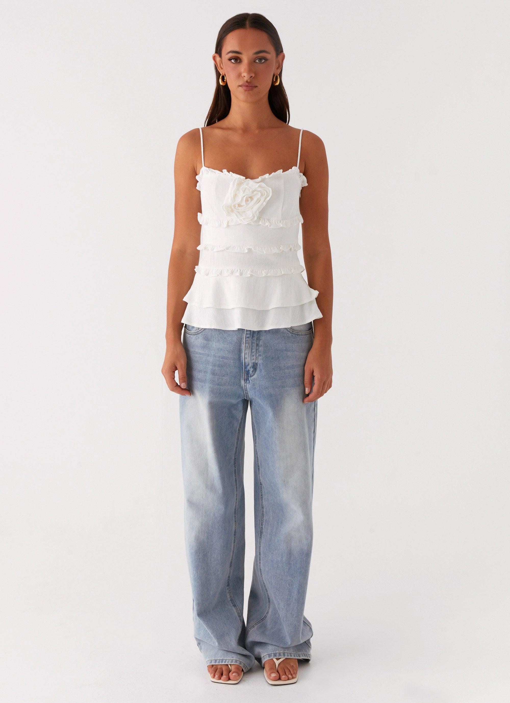 Wilde Linen Rose Top - White Product Image