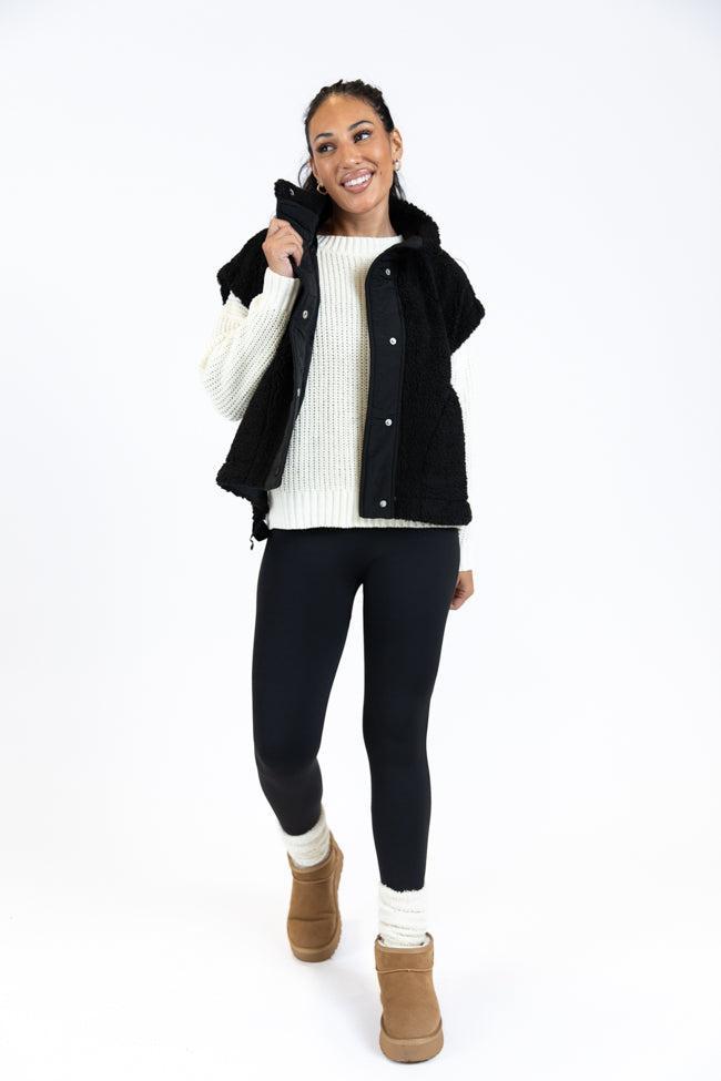 Feel It All Black Oversized Sherpa Vest Product Image