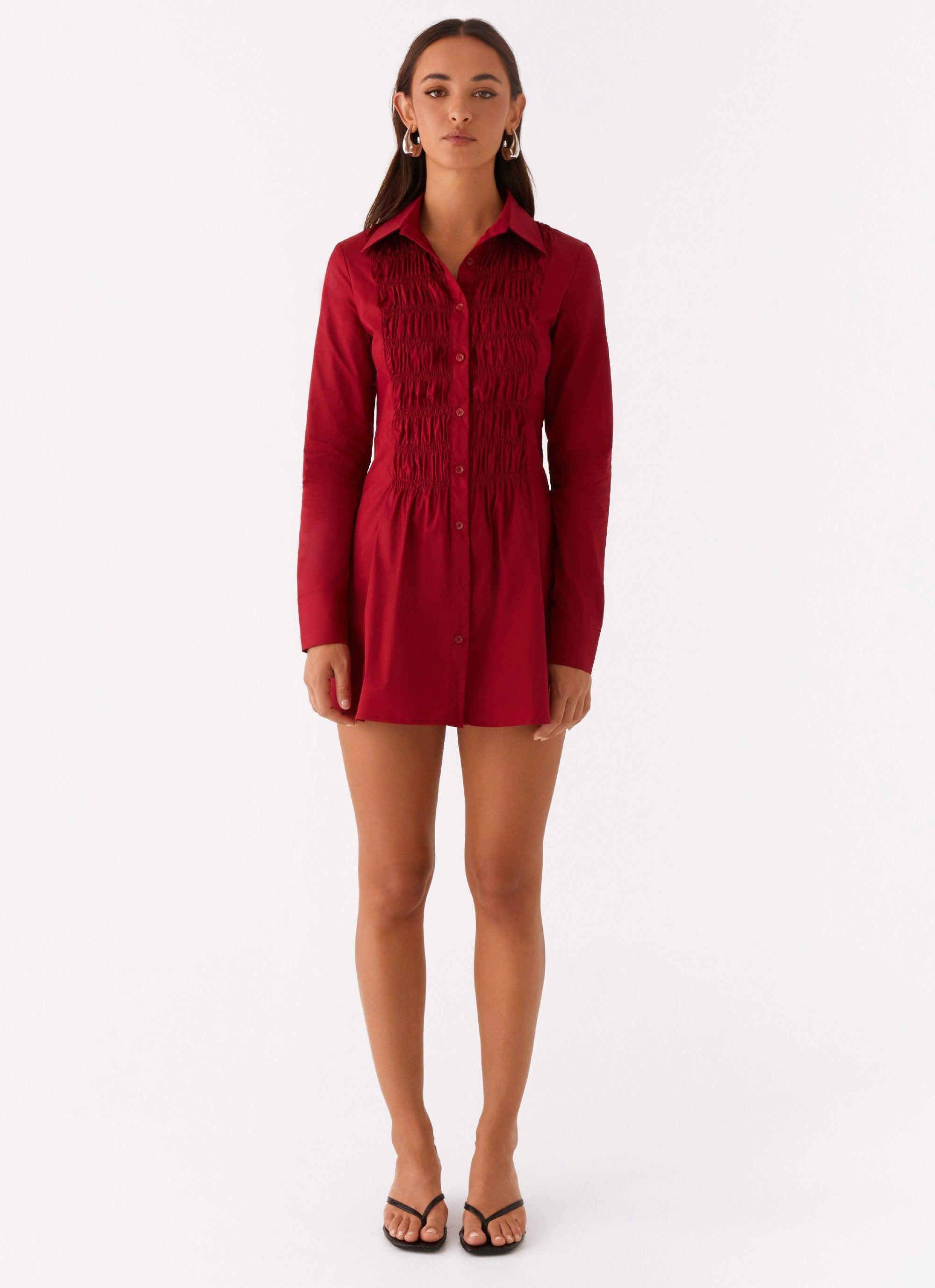 Tessie Shirred Shirt Dress - Rhubarb Product Image