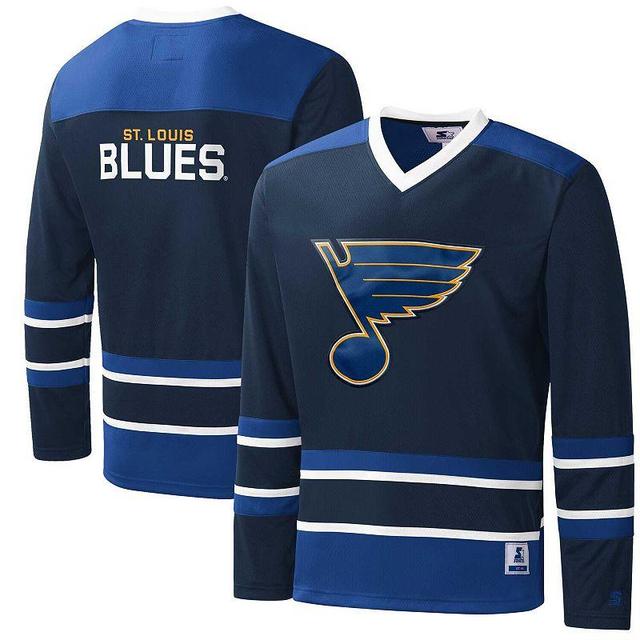 Mens Starter /Blue St. Louis Blues Cross Check Jersey V-Neck Long Sleeve T-Shirt Product Image