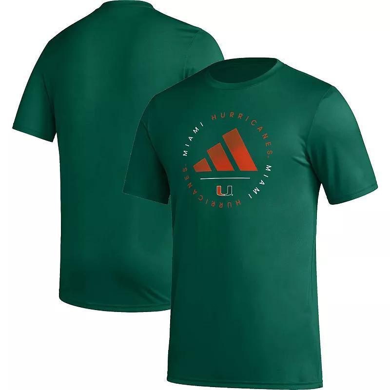 Mens adidas Green Miami Hurricanes Stripe Up Aeroready Pregame T-shirt Product Image