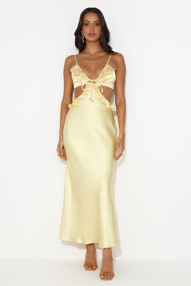 Impressed Satin Maxi Dress Yellow Product Image