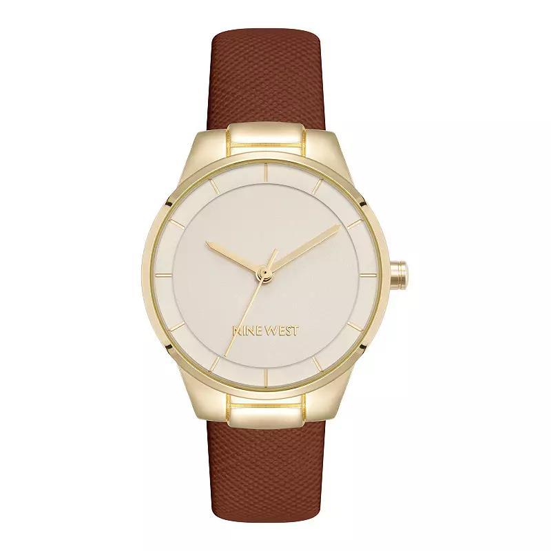 Nine West Womens Gold Tone Honey Strap Watch, Brown Product Image