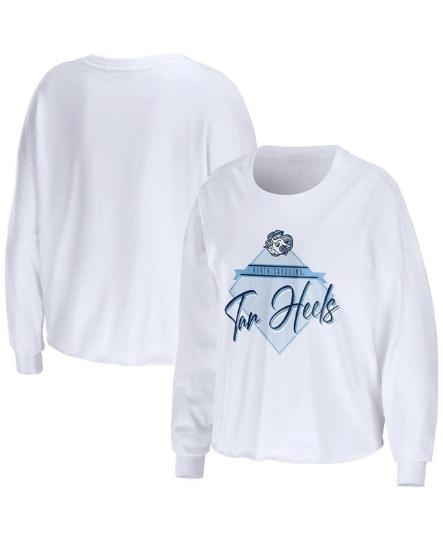 Womens Wear by Erin Andrews White North Carolina Tar Heels Diamond Long Sleeve Cropped T-shirt Product Image