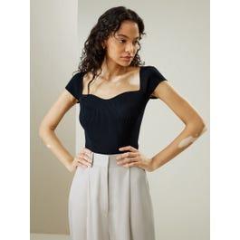 Sweetheart Neck Ribbed Silk Knit Top Product Image