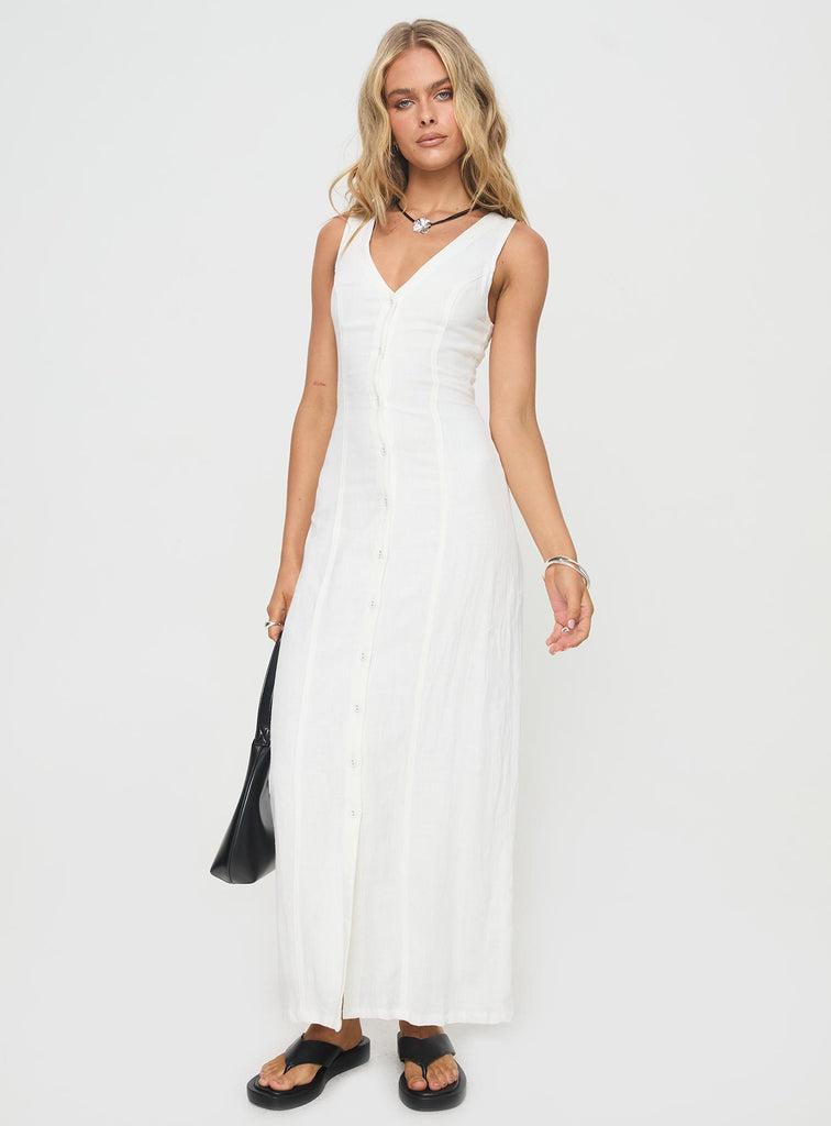 Summer Season Linen Blend Maxi Dress White Product Image