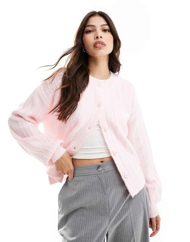 ASOS DESIGN fluffy oversized knitted cardigan in pink Product Image