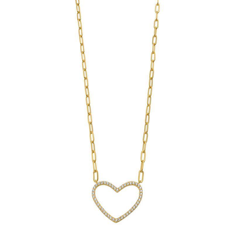 Rosabella Cubic Zirconia Heart Pendant Paper Clip Chain Necklace, Womens White Product Image