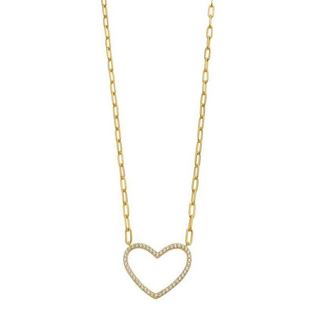 Rosabella Cubic Zirconia Heart Pendant Paper Clip Chain Necklace, Womens White Product Image