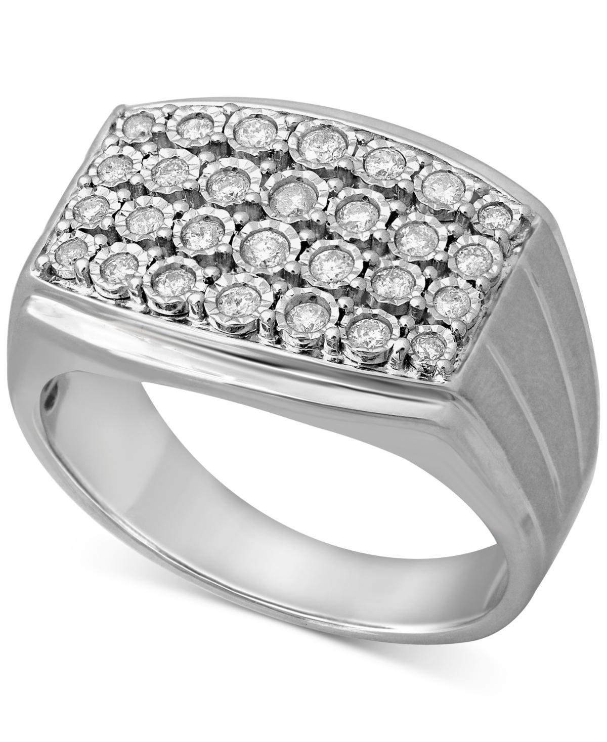 Mens Diamond Cluster Ring (1/2 ct. t.w.) in Sterling Silver or 14k Gold-Plated Silver Product Image