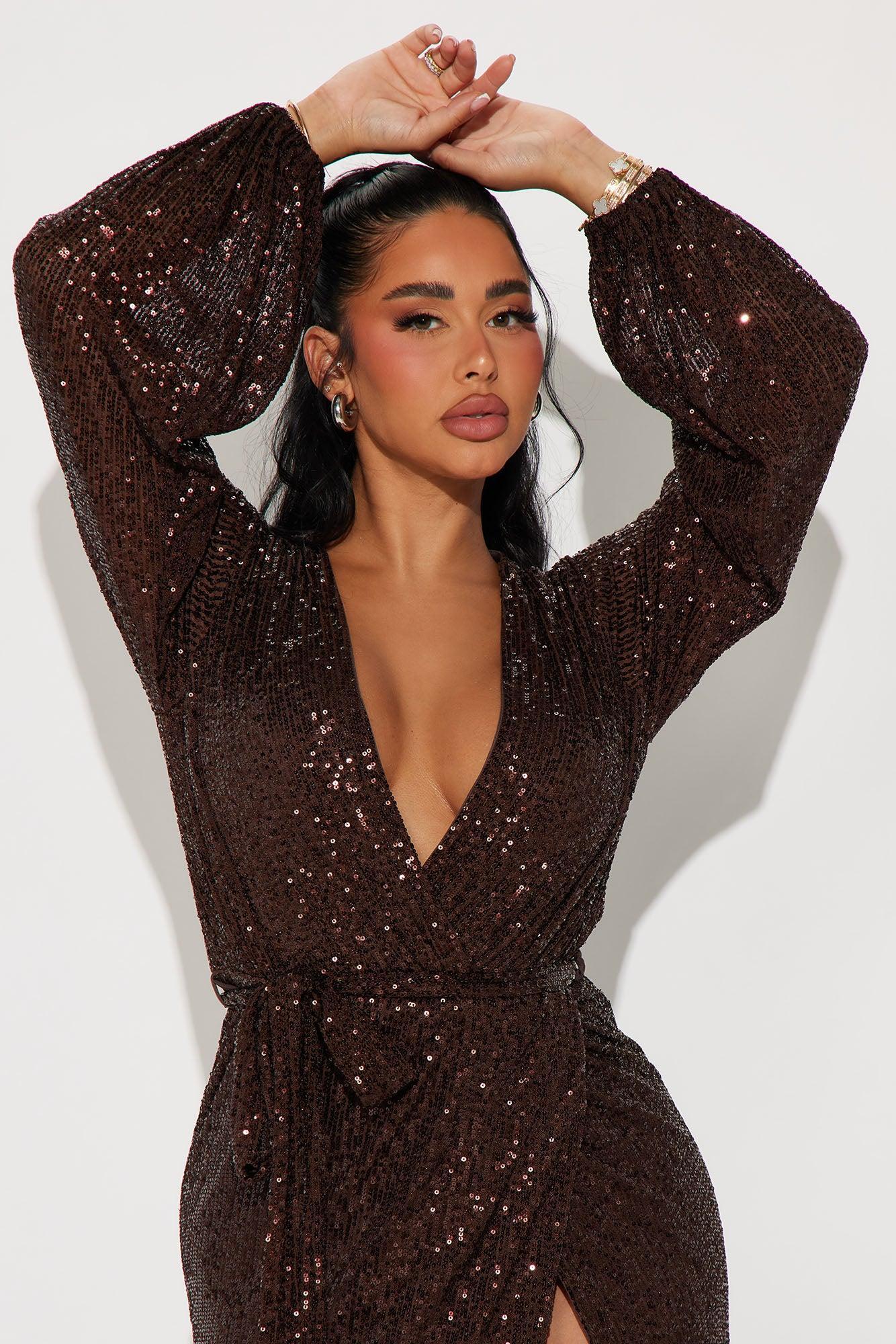 Gala Glam Sequin Maxi Dress - Chocolate Product Image