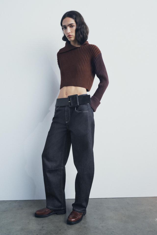 RIB KNIT CROP SWEATER Product Image