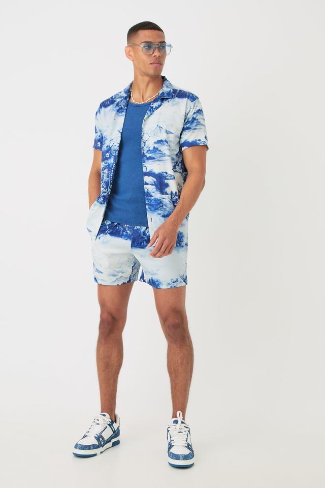 Short Sleeve Satin Tile Shirt & Short | boohooMAN USA Product Image