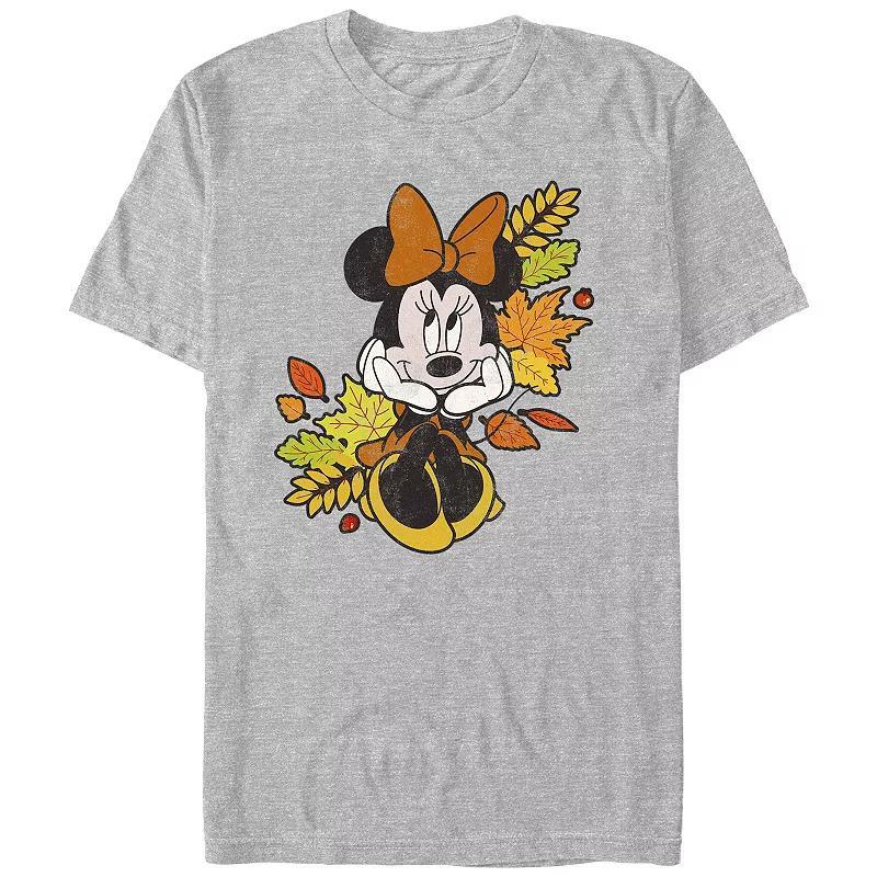 Disneys Minnie Mouse Autumn Leaves Mens Graphic Tee Athletic Grey Product Image