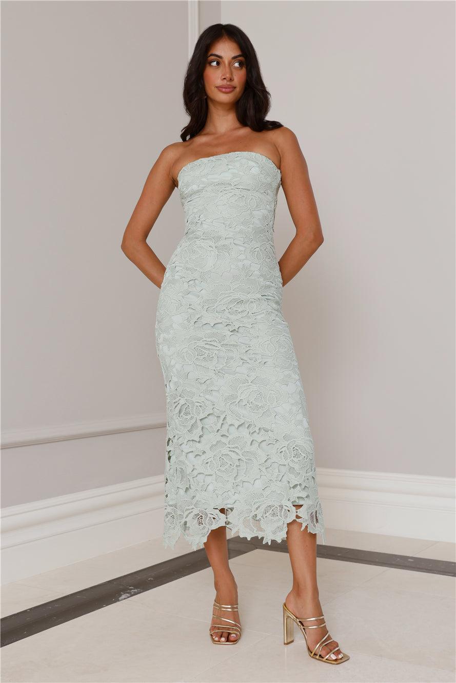 Timeless Classic Strapless Lace Maxi Dress Sage Product Image