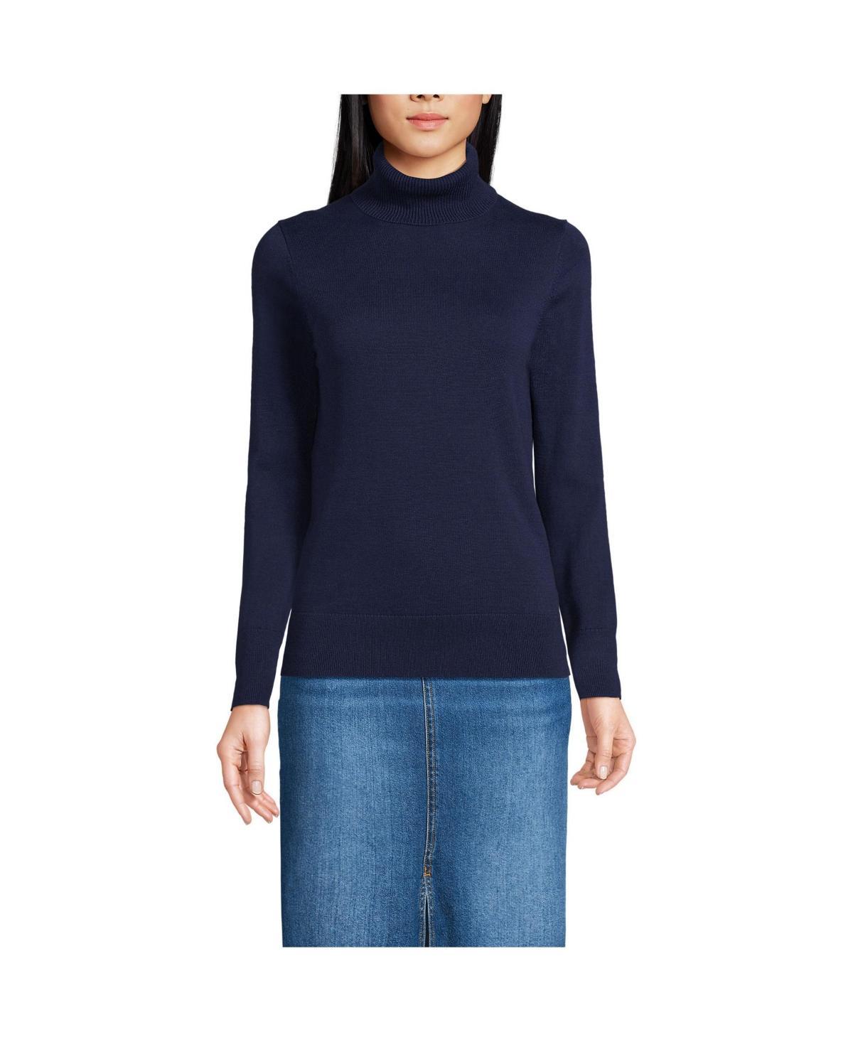 Lands End Womens Fine Gauge Cotton Turtleneck Sweater Product Image