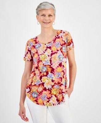 Petite Glorious Garden Scoop-Neck Top, Created for Macy's Product Image