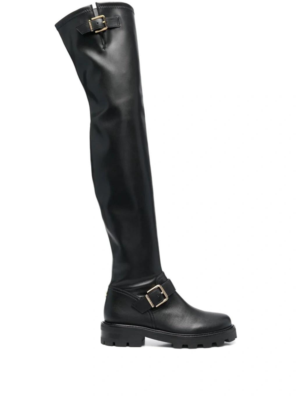 JIMMY CHOO Biker Ii Buckled Leather Over-the-knee Boots In Black Product Image