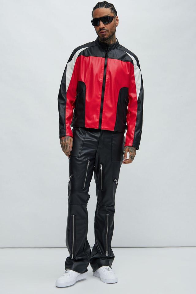 Faux Leather Racing Jacket - Black/combo Product Image