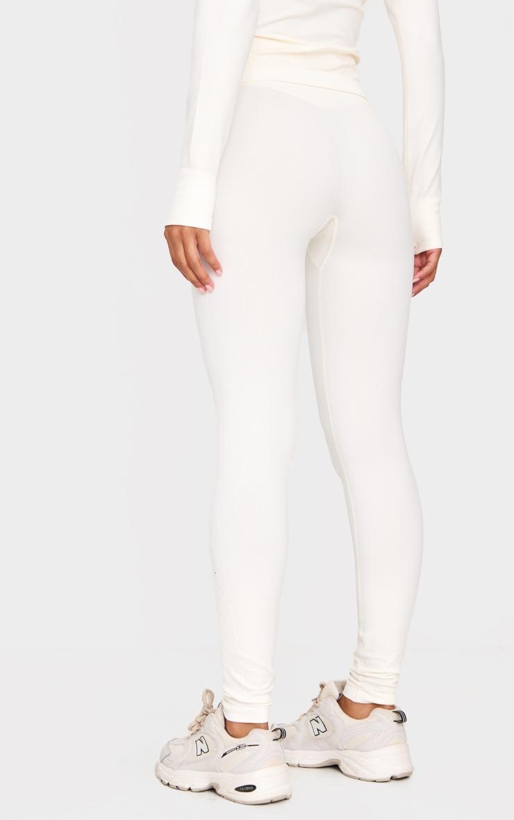 Cream Ribbed Detail Gym Leggings Product Image