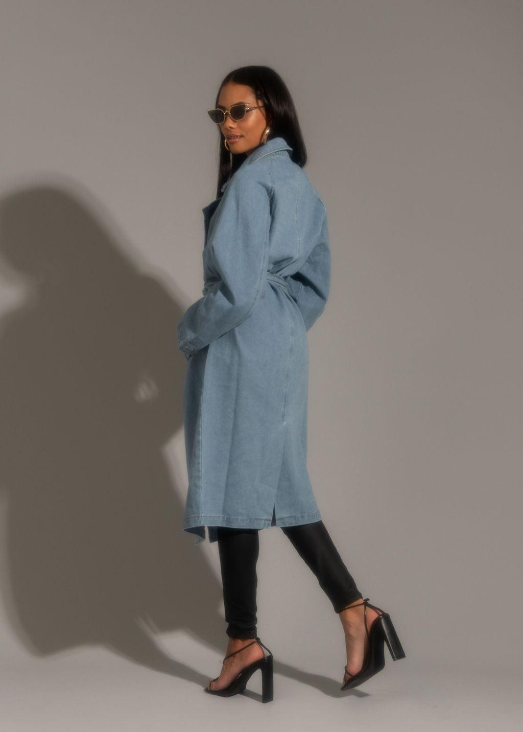 Cassis Light Wash Denim Trench Coat Product Image