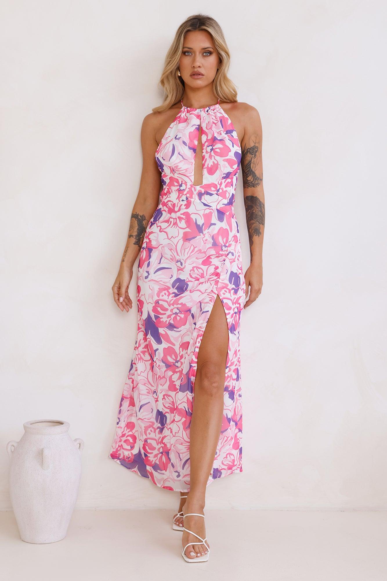 Way to Go Halter Neck Maxi Dress Pink Product Image