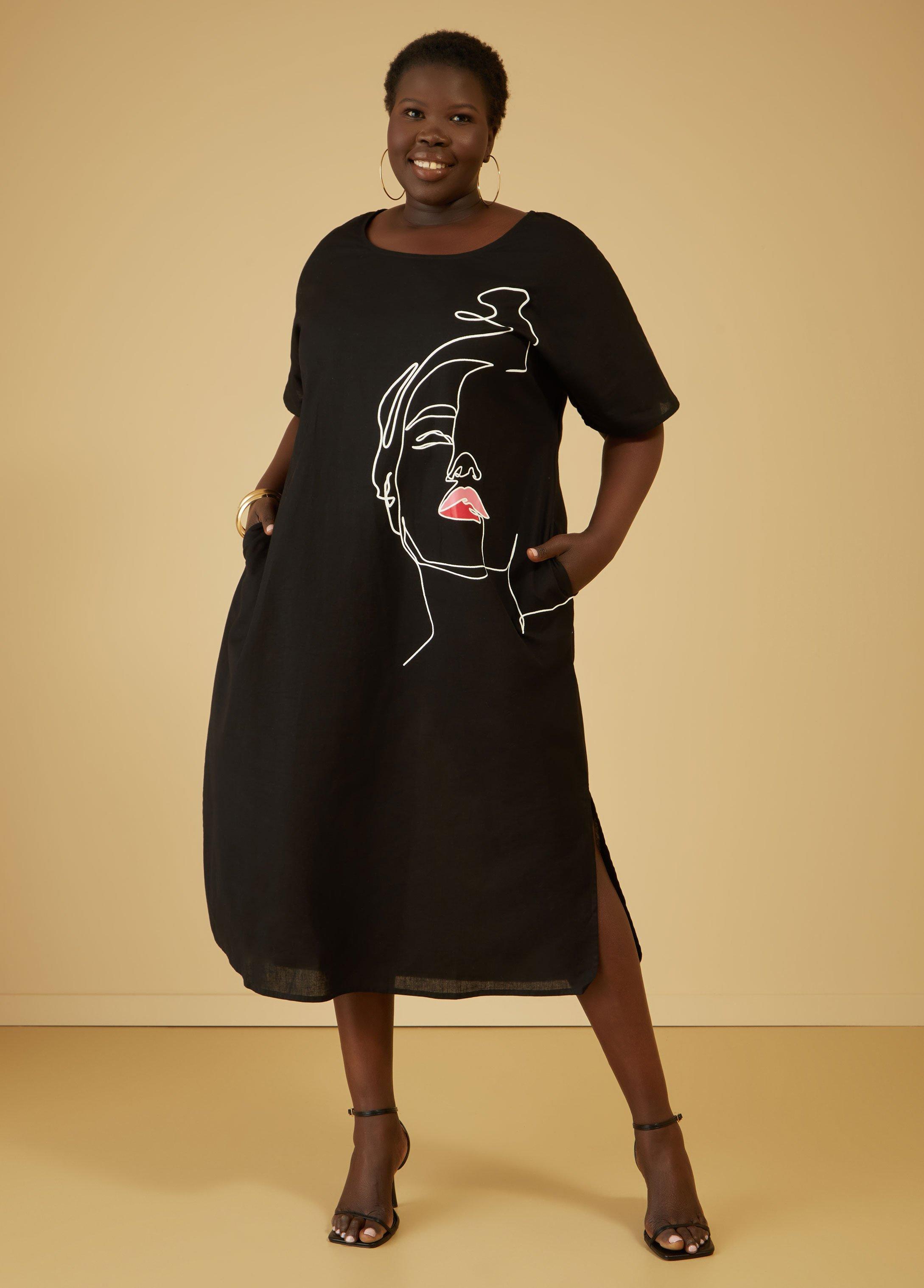 Plus Size Sketch Linen Blend Midaxi Dress Ashley Stewart Product Image