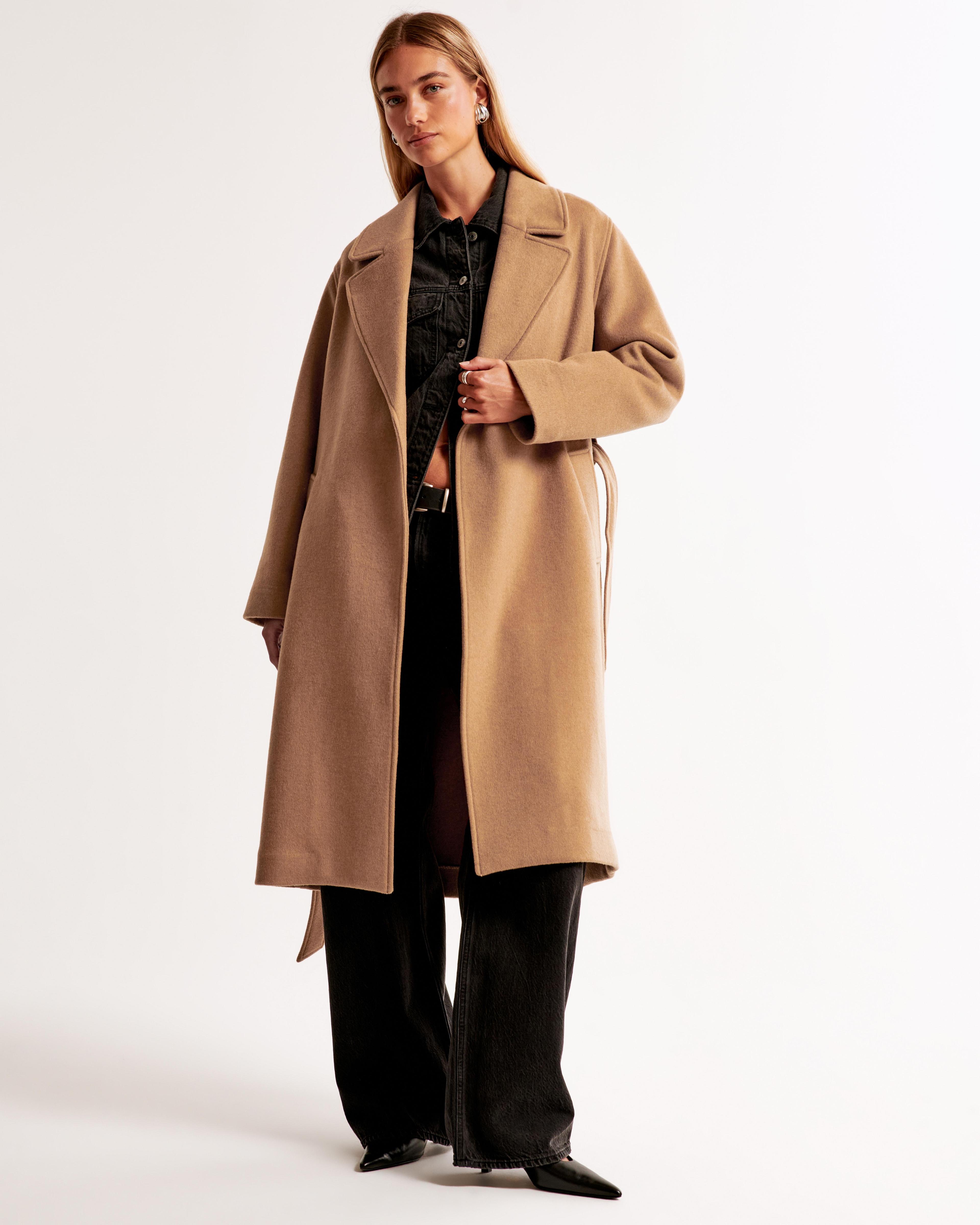 Double-Cloth Belted Wool-Blend Coat Product Image