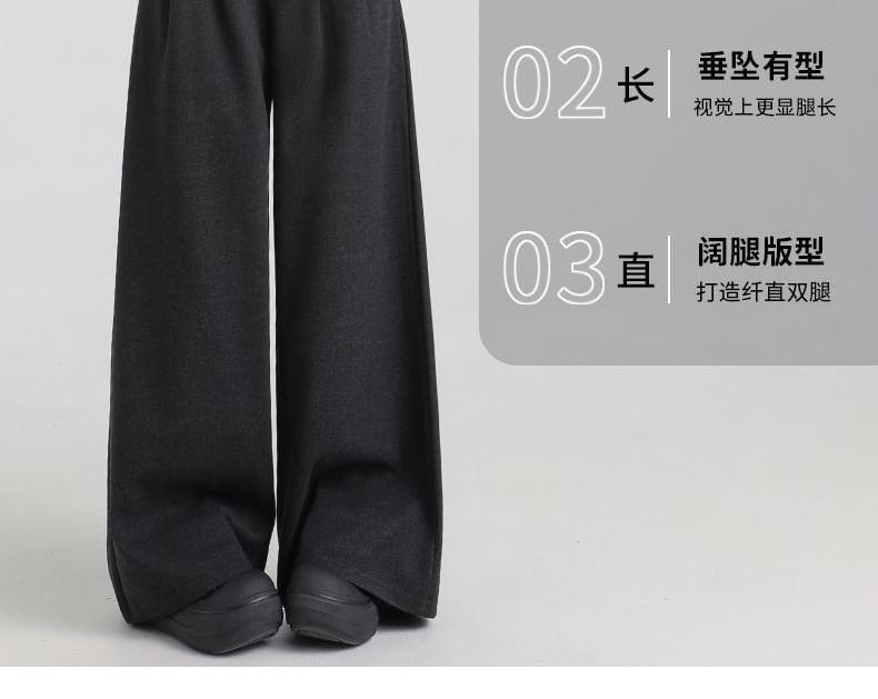 High Rise Plain Wide Leg Slacks Product Image