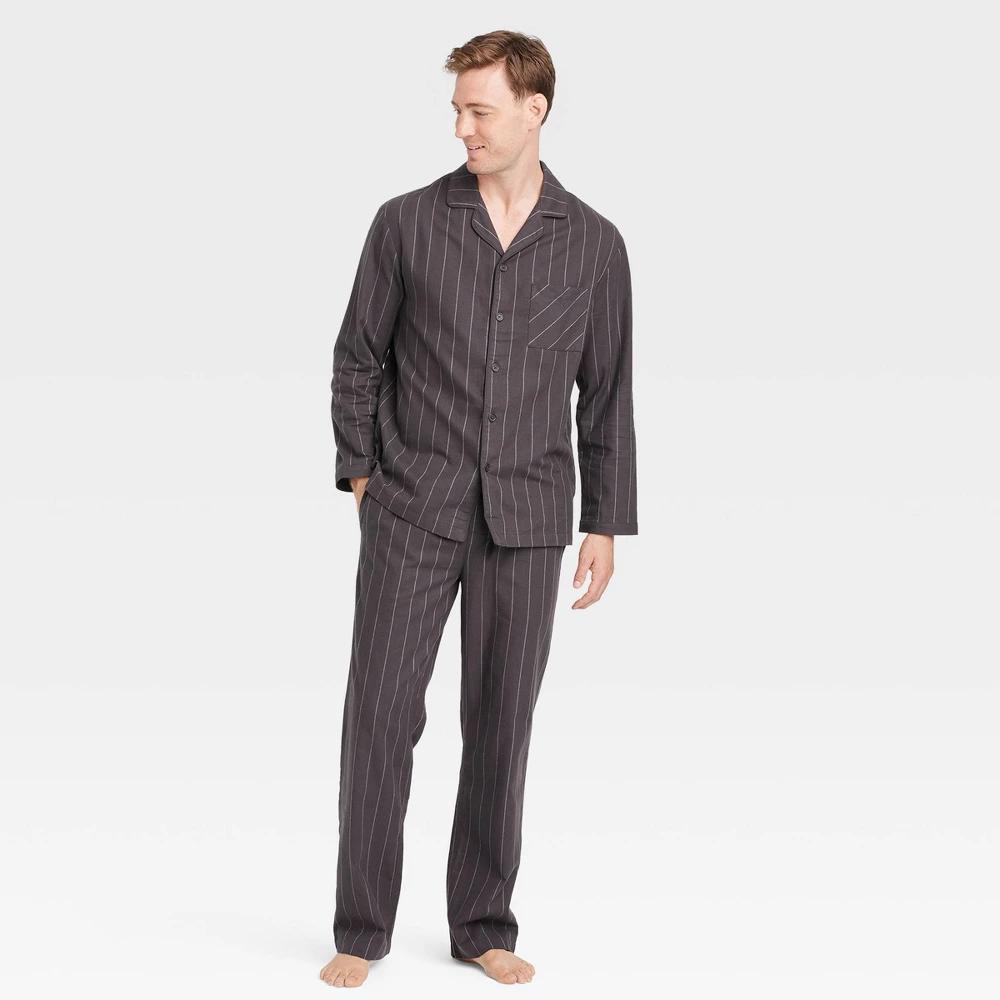 Mens Striped Woven Flannel Pajama Set - Goodfellow & Co Gray XXL Product Image