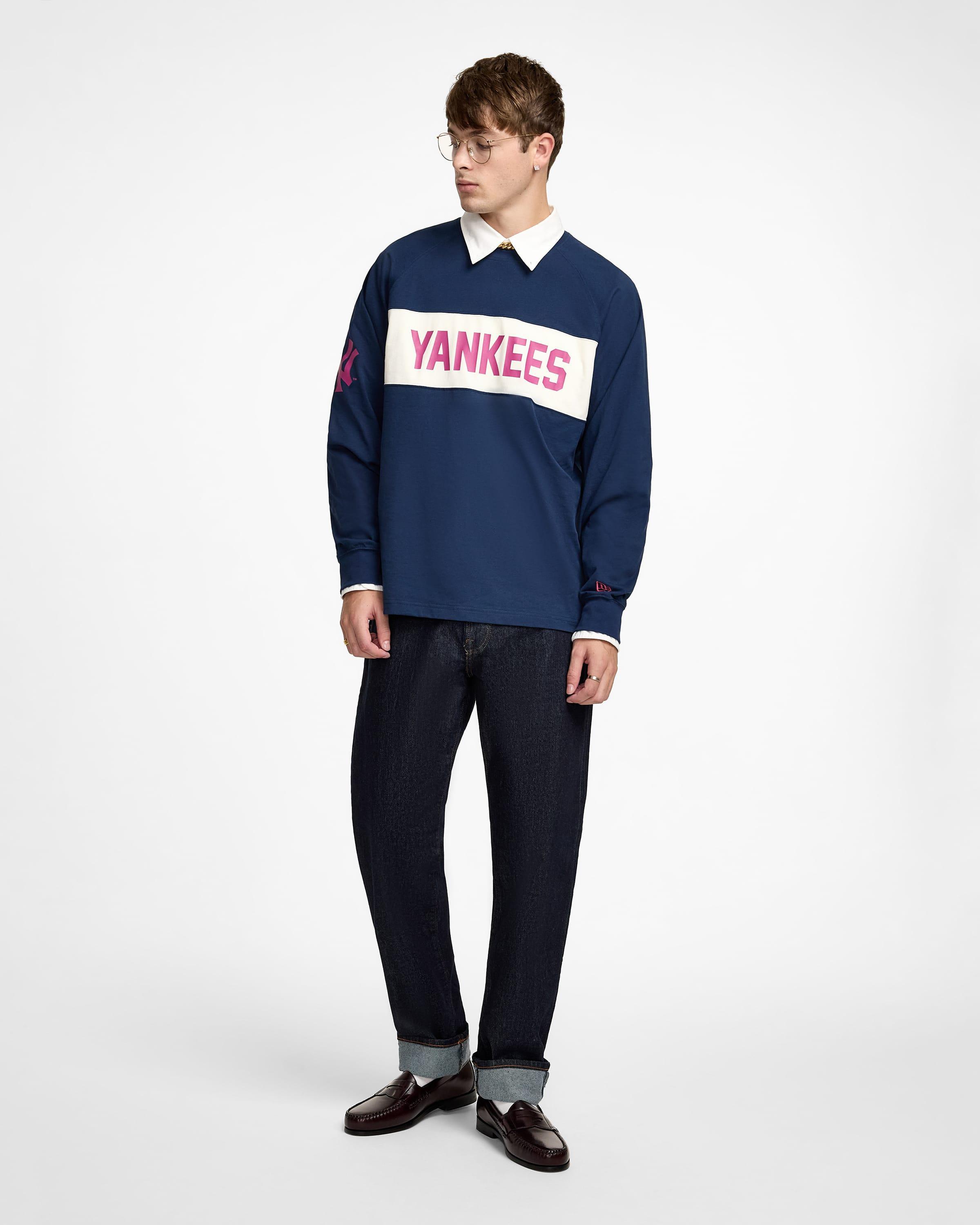 New York Yankees Color Block Dress Blues Long Sleeve T-Shirt Male Product Image