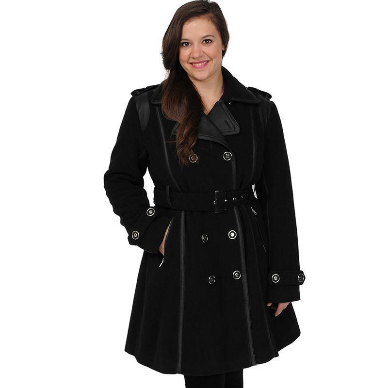 Plus Size Excelled Double-Breasted Faux-Wool Trench Coat, Womens Product Image