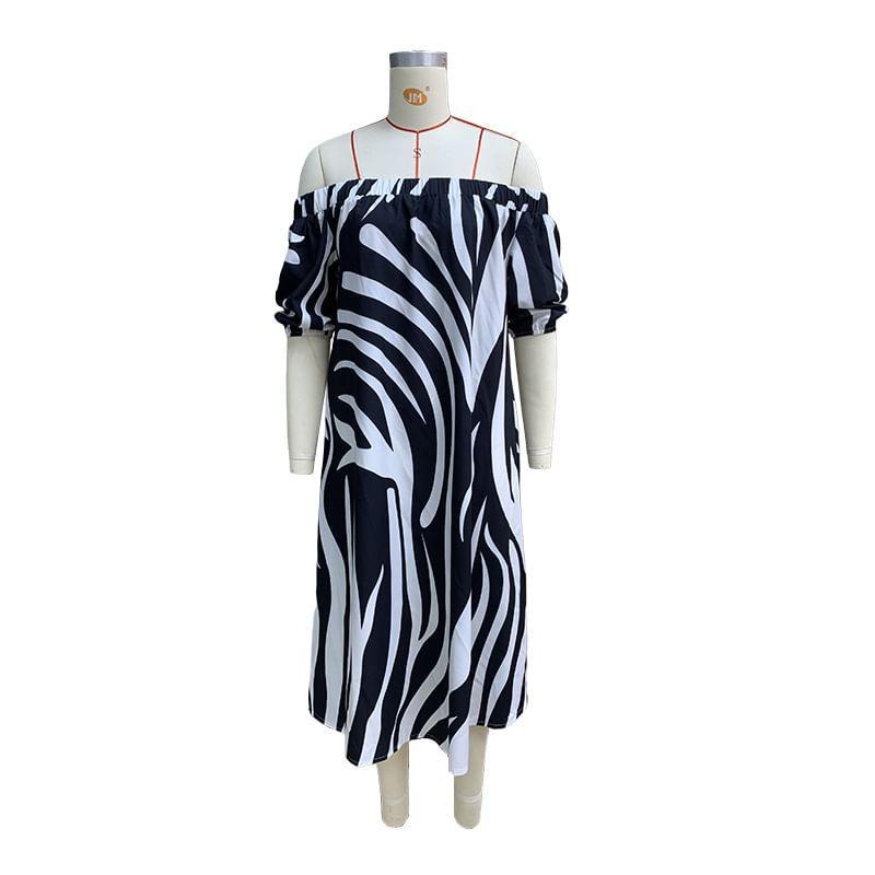 Off Shoulder Zebra Print Maxi A-Line Dress Product Image