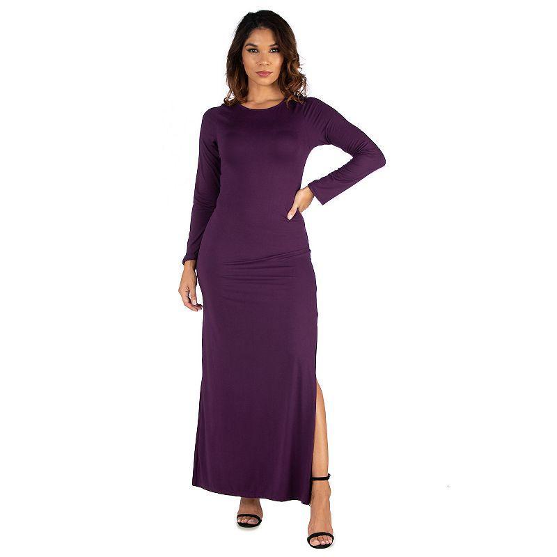 Womens 24seven Comfort Apparel Long Sleeve Side Slit Fitted Maxi Dress Product Image