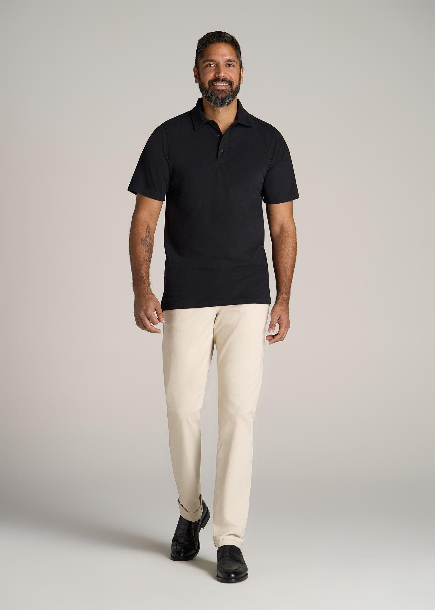 LJ&S Ultra Soft Short Sleeve Cotton Polo for Tall Men in Vintage Black Product Image