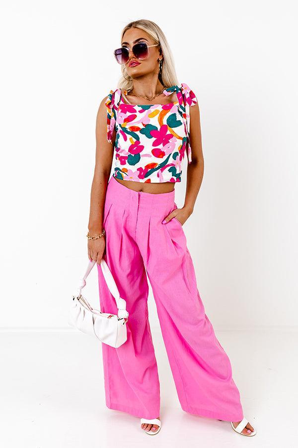 The Evelyn High Waist Linen-Blend Pants In Pink Product Image