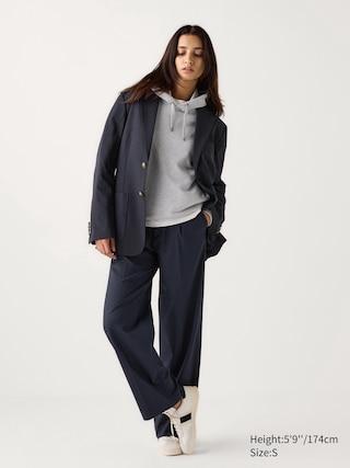 Womens Pleated Wide Pants Tall Navy XS UNIQLO US product image