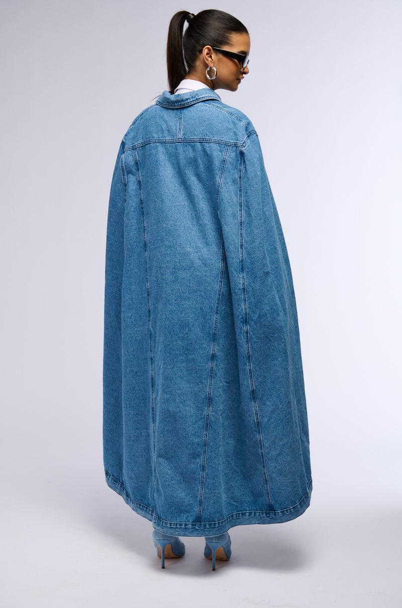 DON'T TALK LOUD MAXI DENIM PONCHO Product Image