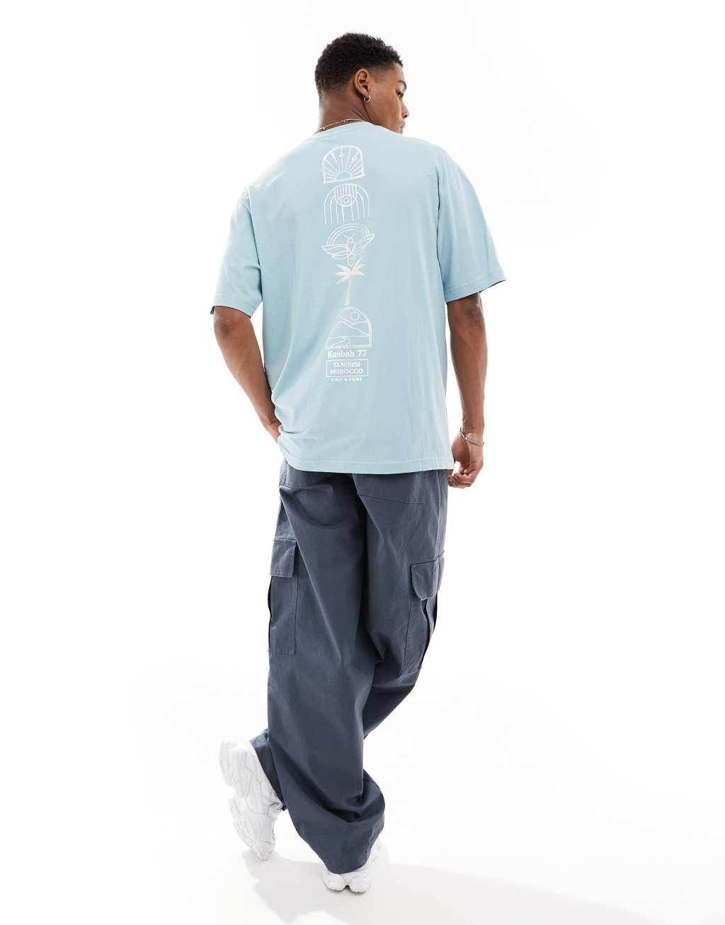 Only & Sons relaxed fit T-shirt with Kasbah print in light blue Product Image