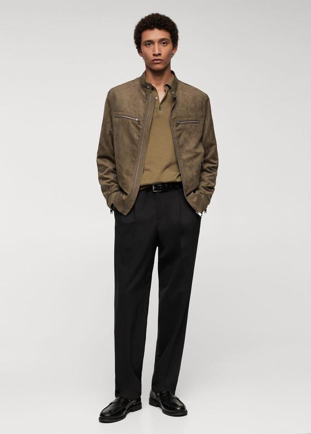 MANGO MAN - Suede-effect jacket with zipper khakiMen Product Image