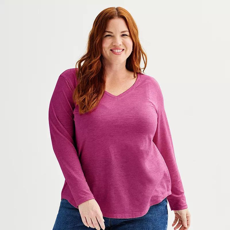 Plus Size Sonoma Goods For Life Everyday Long Sleeve V-Neck Tee, Womens Pink Garden Product Image