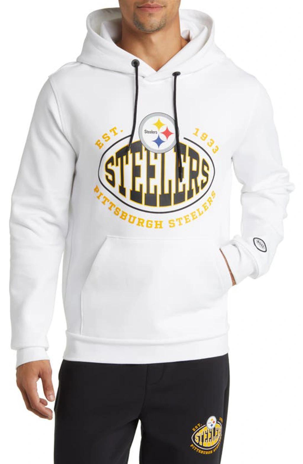 HUGO BOSS Boss X Nfl Cotton-blend Hoodie With Collaborative Branding In Steelers Open White Product Image