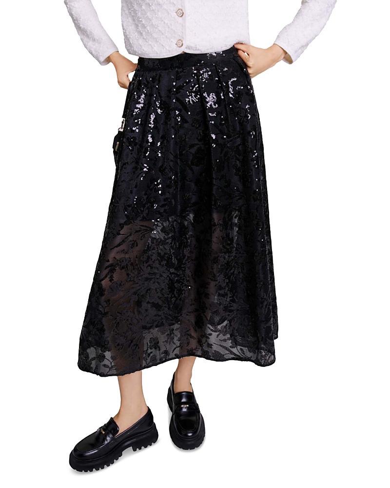 maje Jupon Sequin Mesh Midi Skirt Product Image