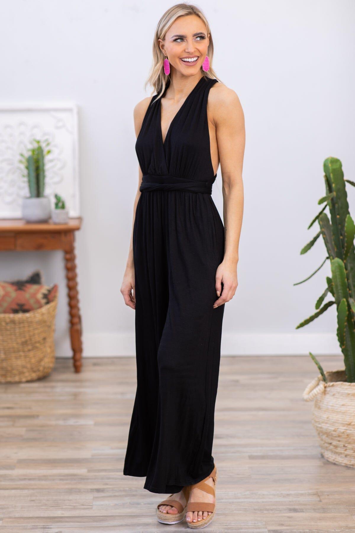 Black Convertible Strap Wide Leg Jumpsuit Product Image