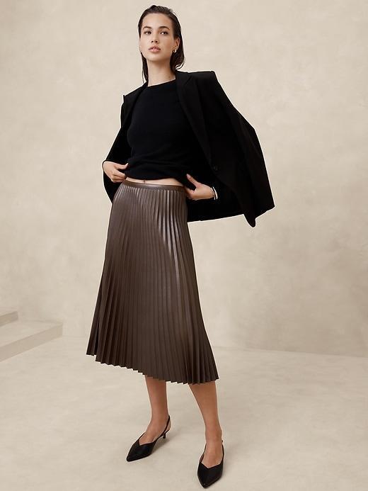 Vegan Leather Pleated Midi Skirt product image