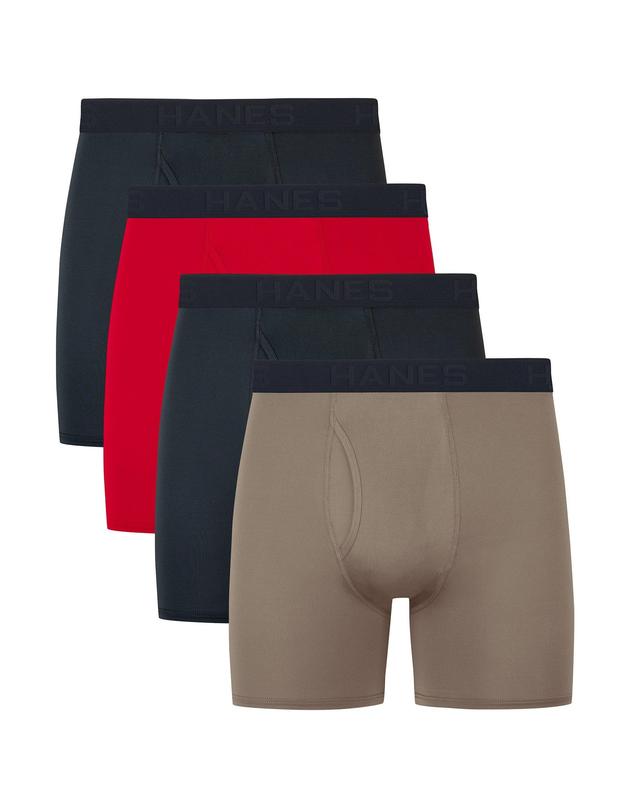 Hanes Ultimate Comfort Sport Mens Performance Stretch Boxer Brief Underwear, Black/Red/Sandalwood, 4-Pack Black/Red/Sandlewood 2XL Product Image