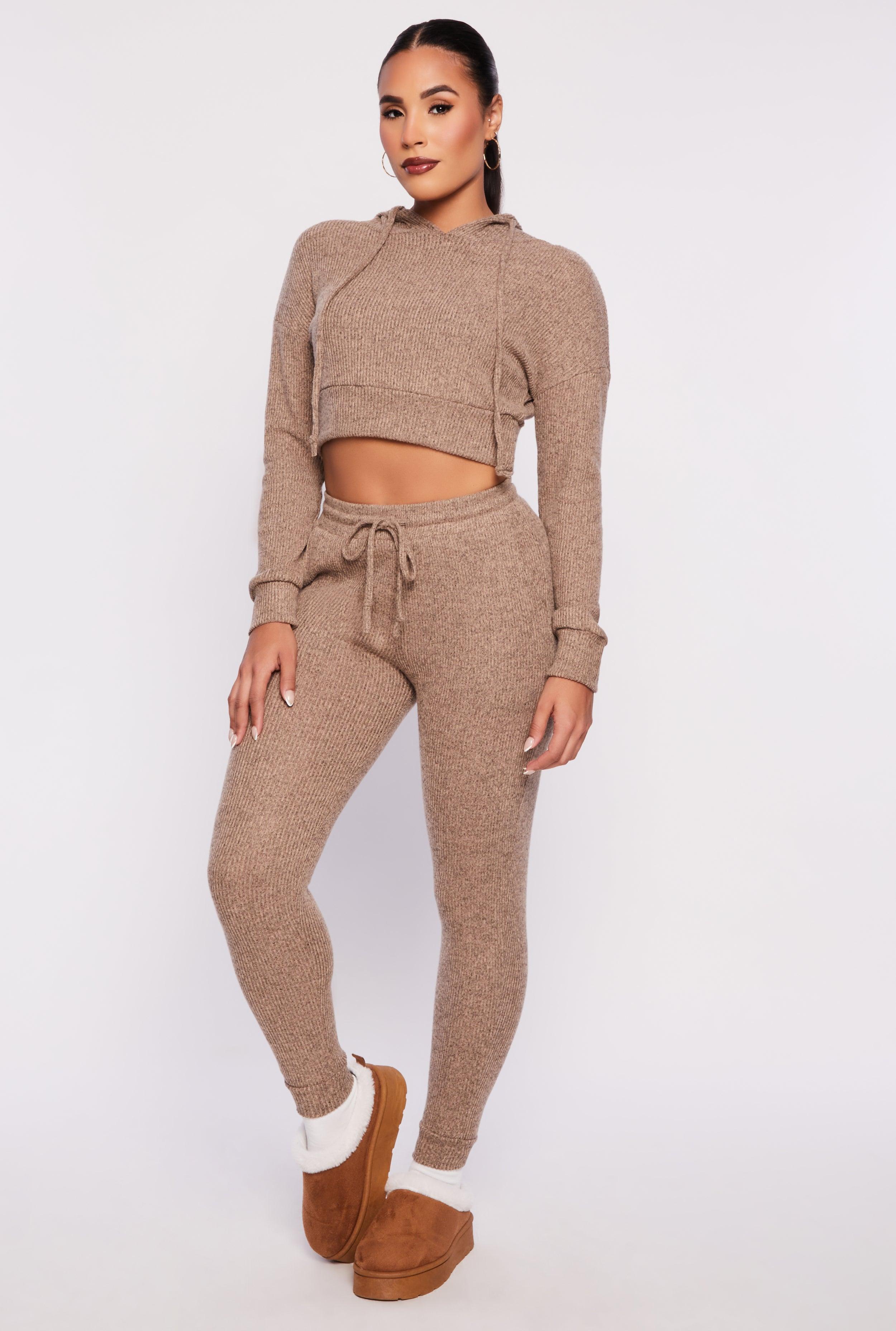 Womens Brushed Knit Drawstring High Waisted Joggers Product Image