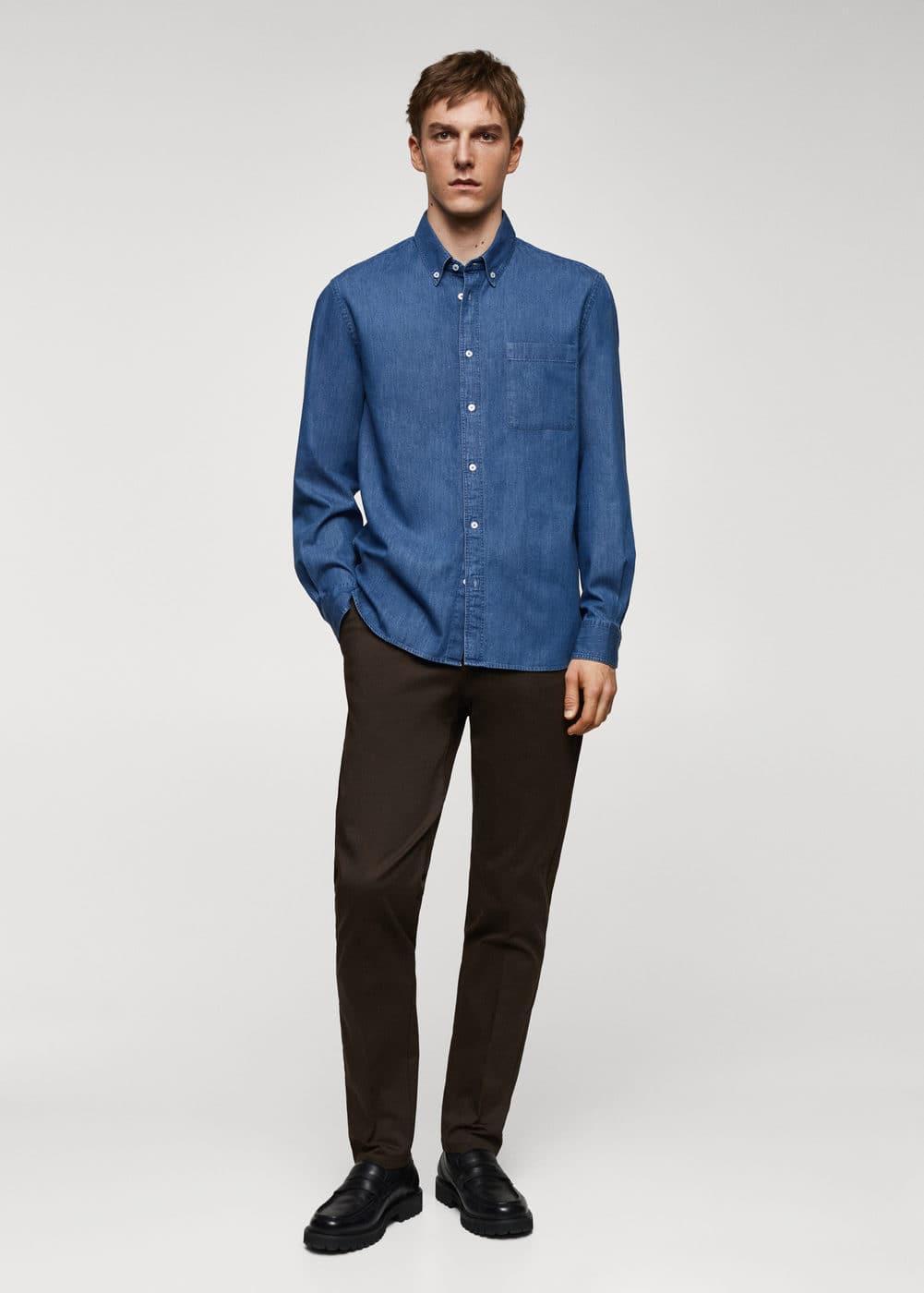 MANGO MAN - Regular-fit cotton chambray shirt medium blueMen Product Image